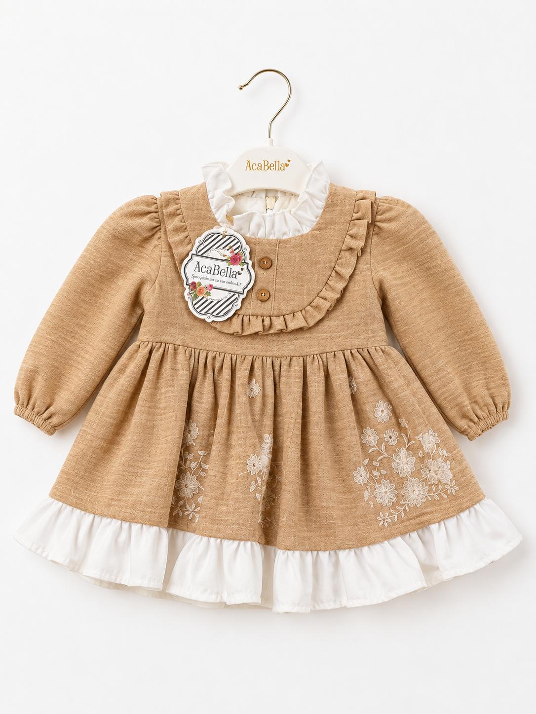 Rochie elegantă pentru fetițe cu broderie florală – Bej