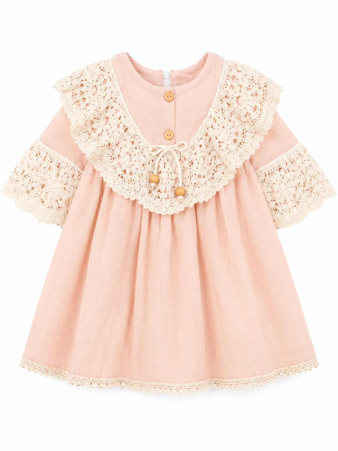 Rochie pentru fetite cu dantela – Roz pudrat