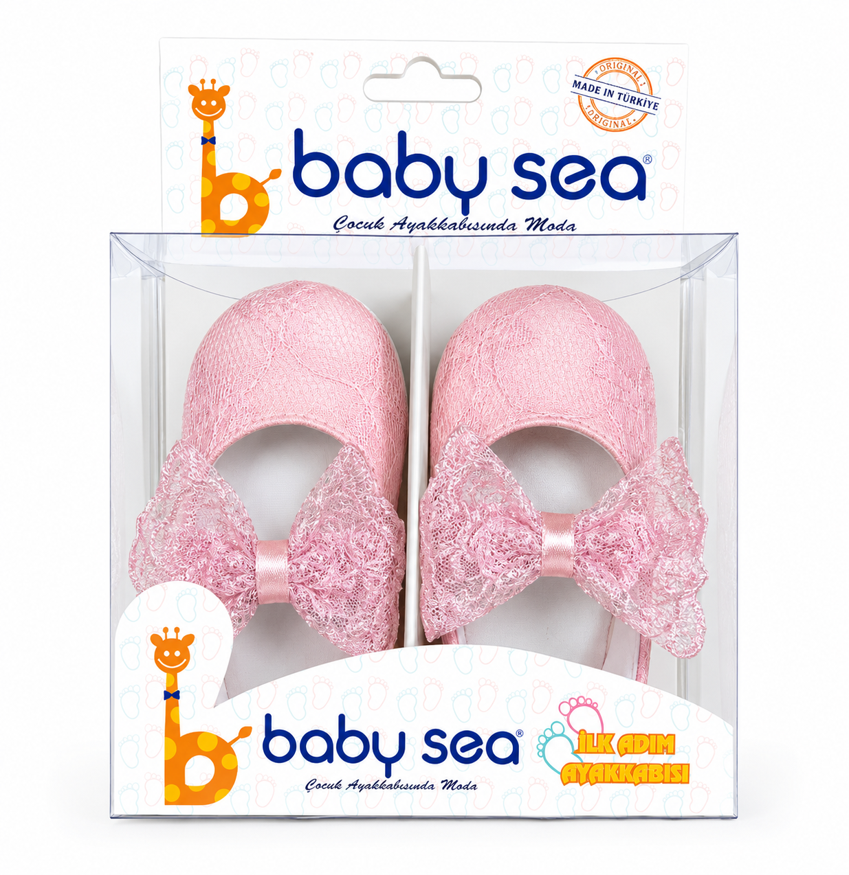 Pantofiori Baby Sea roz cu funda din dantela – Mărimea 17