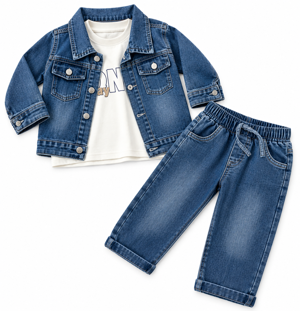 Compleu copii 3 piese cu geaca si pantaloni din denim, diferite modele