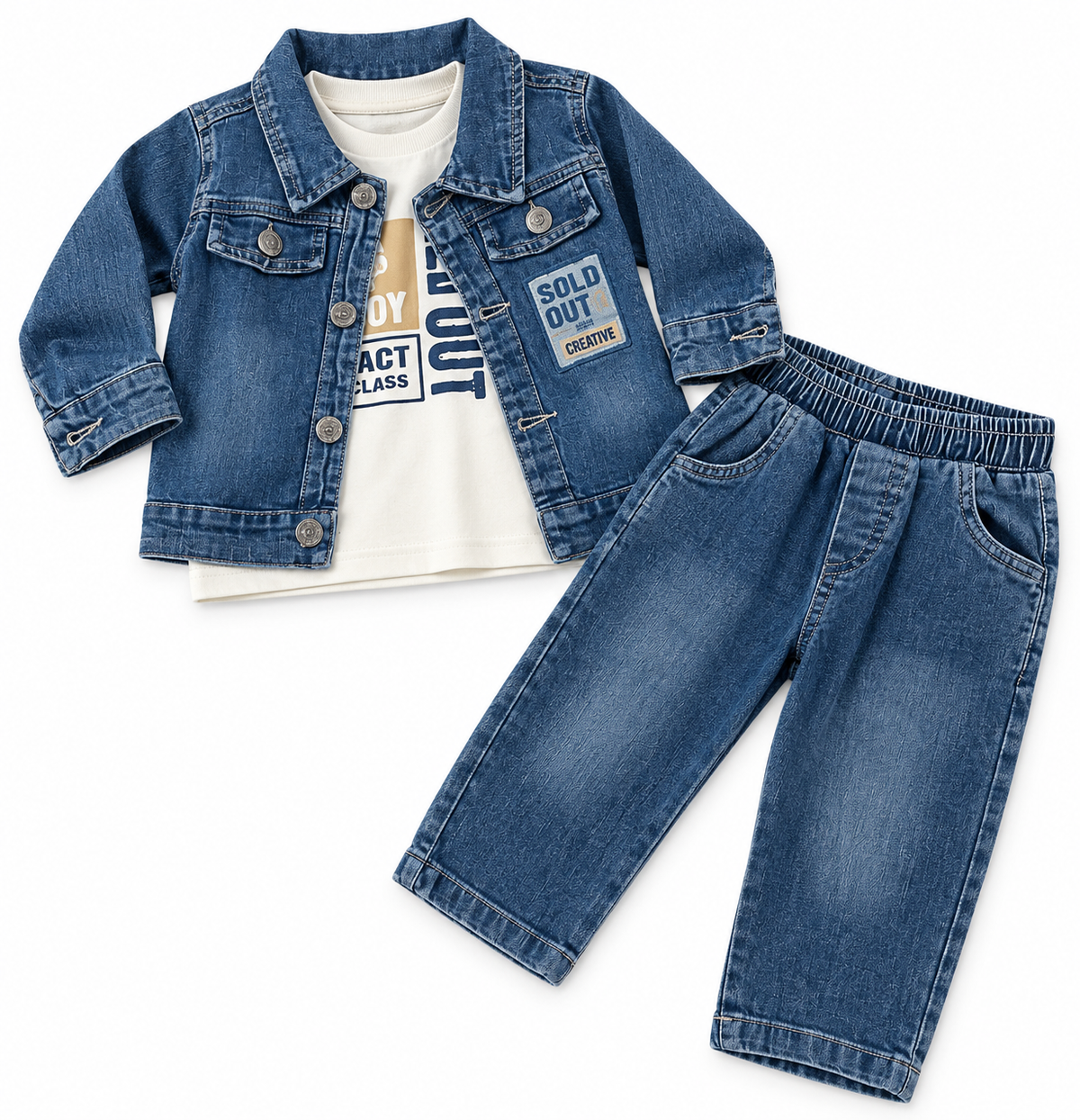 Compleu copii 3 piese cu geaca si pantaloni din denim
