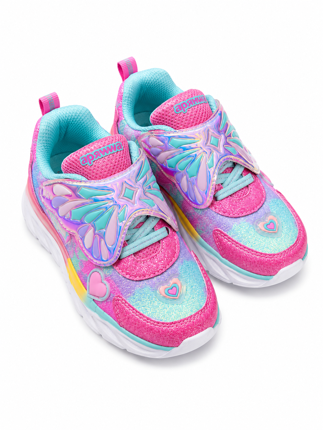 Pantofi sport pentru fete cu fluture – Roz/Turcoaz