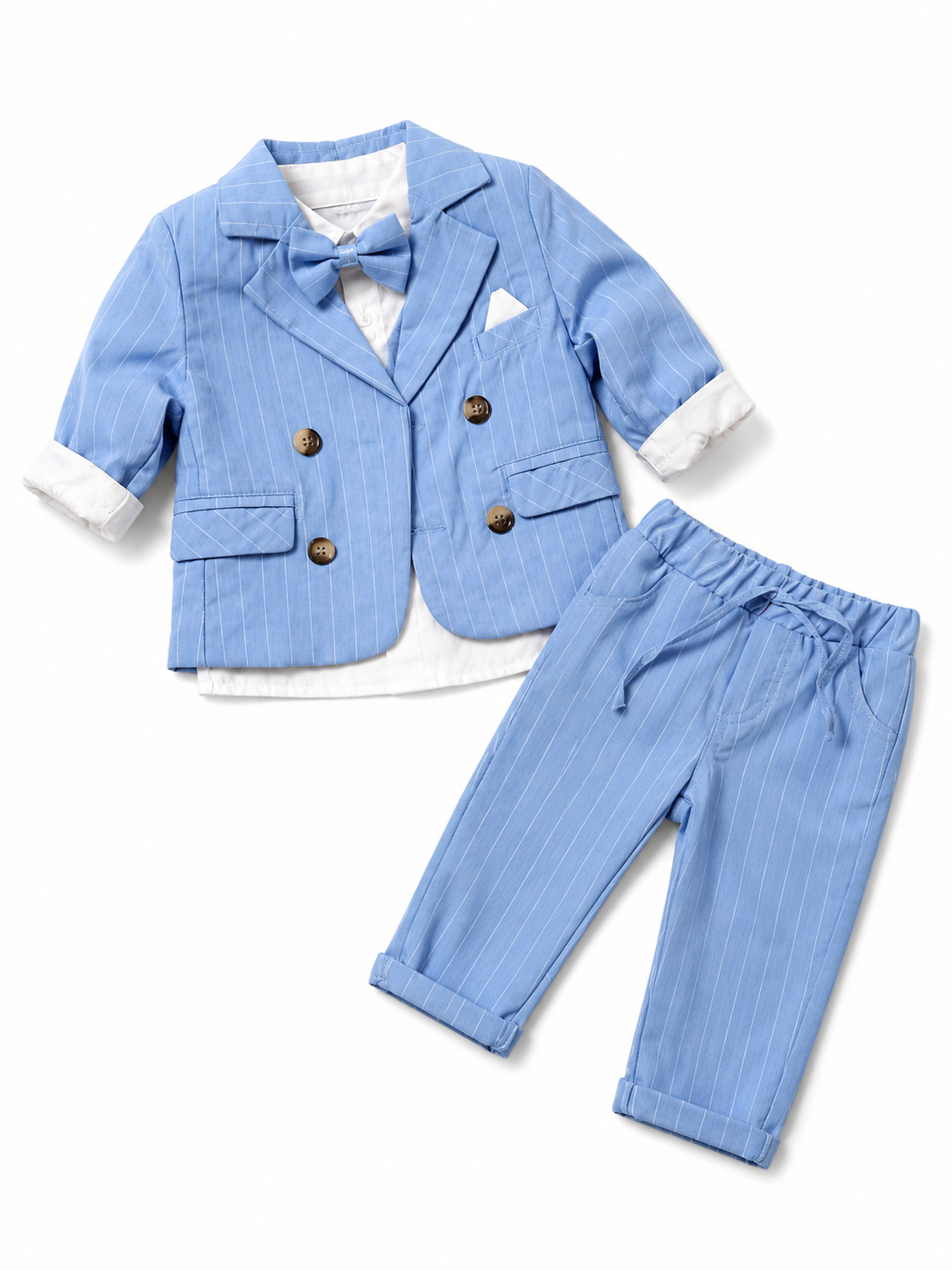 Compleu elegant băieți 4 piese – bleu cu dungi fine