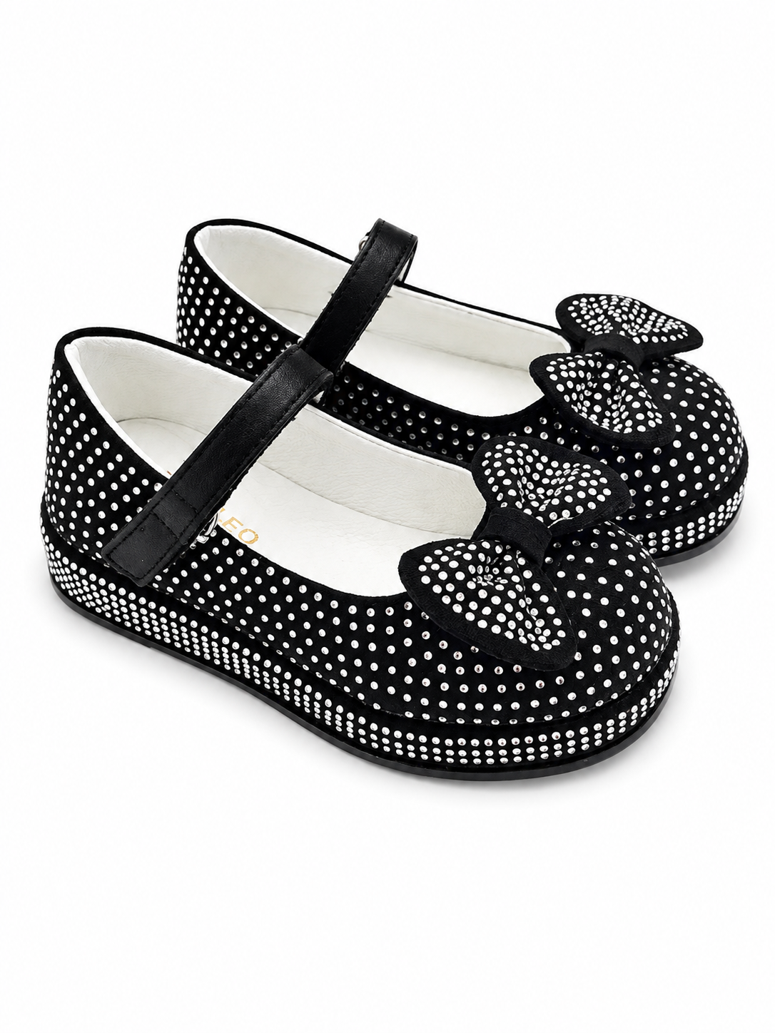 Pantofi eleganți pentru fete cu fundiță și strasuri – Negru