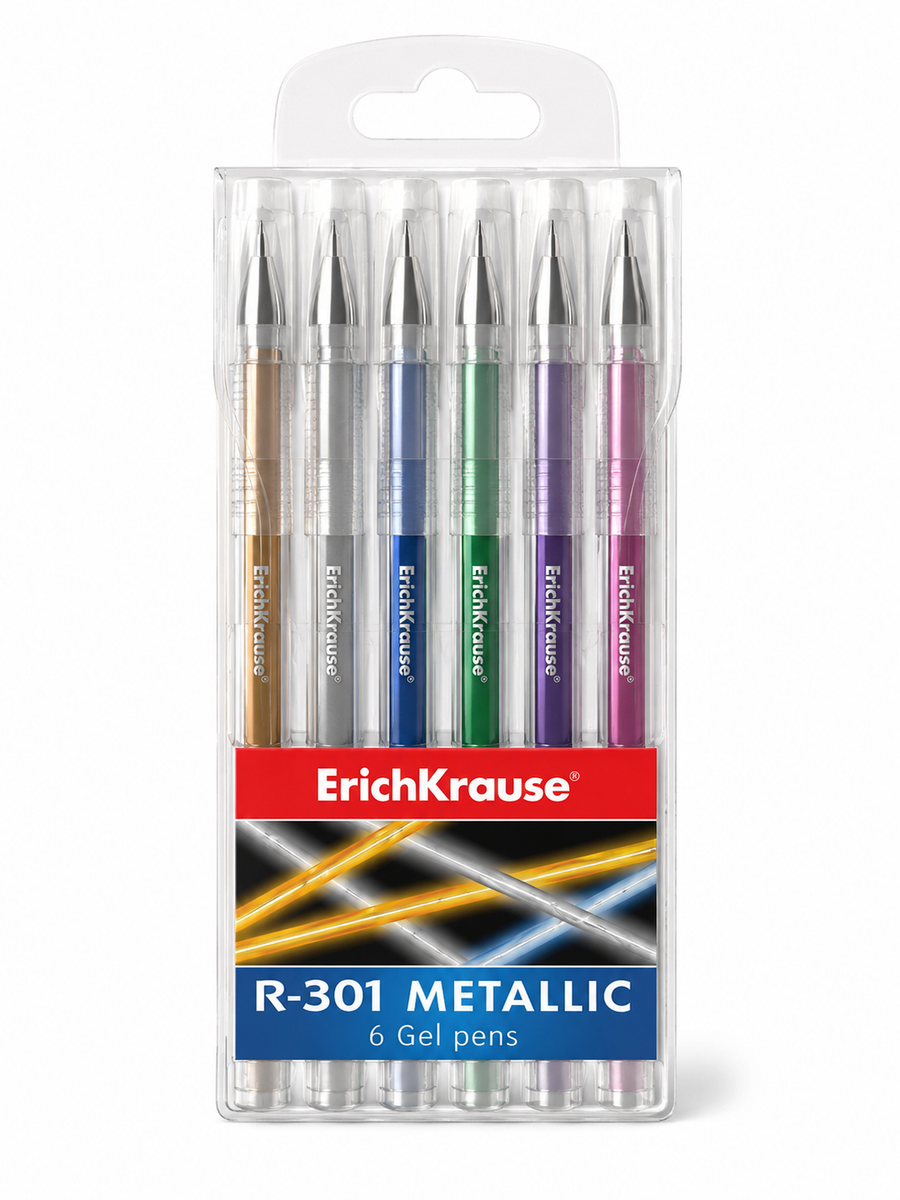 Set 6 pixuri ErichKrause cu gel cu sclipici, corp metalic