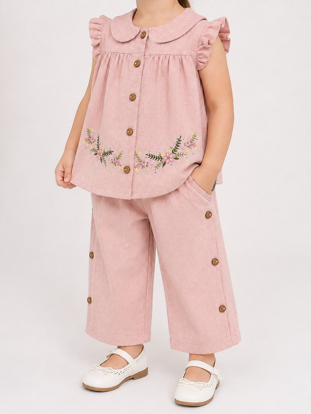 Compleu elegant pentru fetițe – bluză și pantaloni, roz pudrat