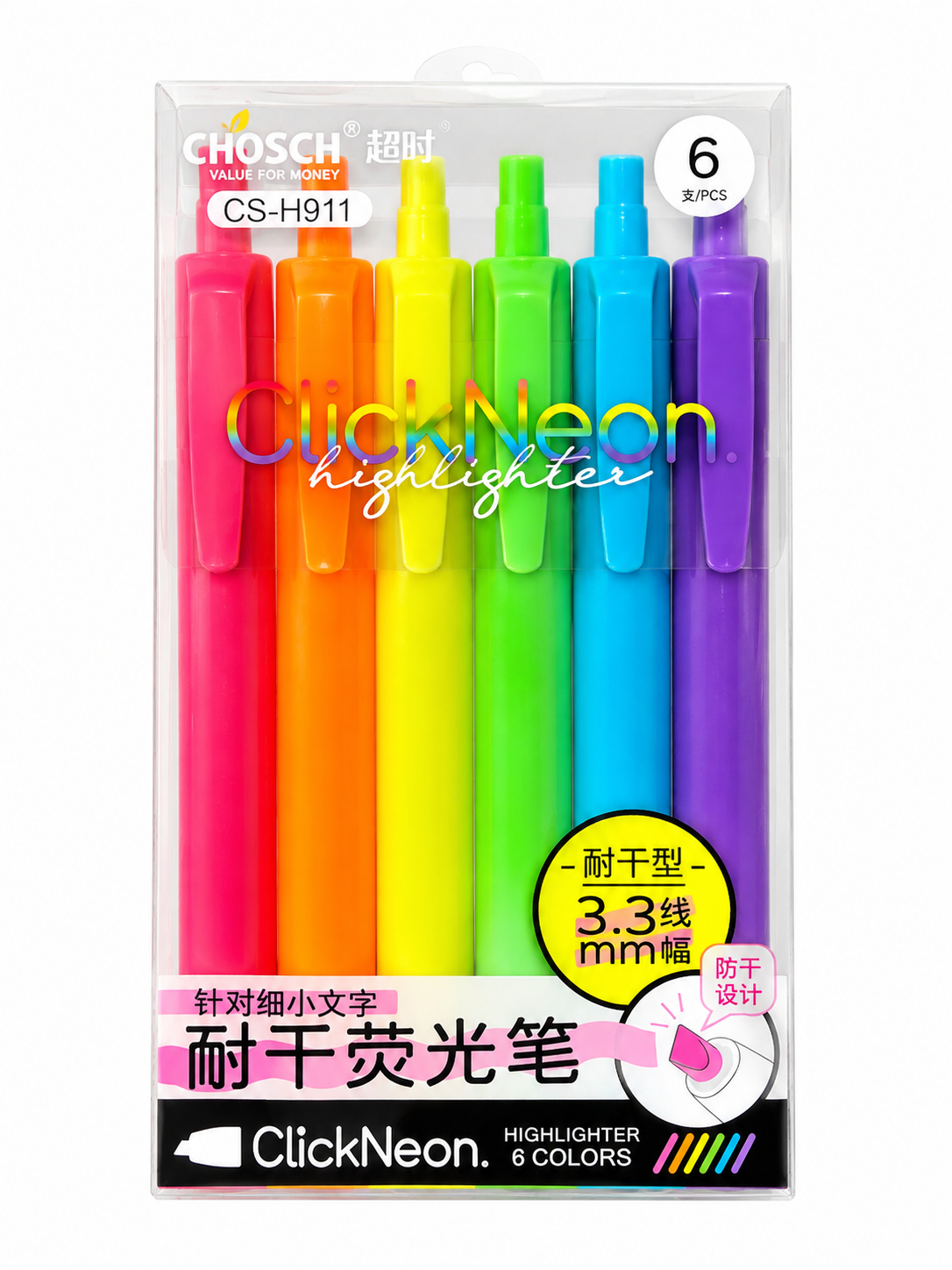 Set 6 markere evidentiatoare ClickNeon Chosch