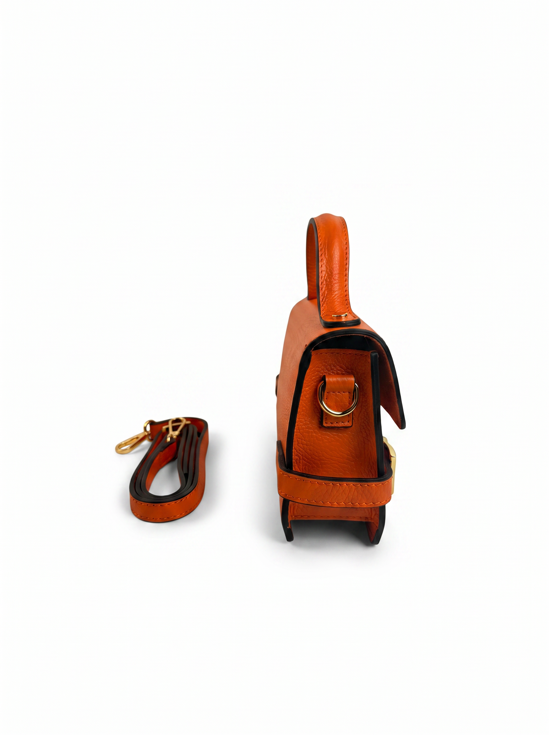 Geantă din piele naturală cu baretă crossbody, portocalie