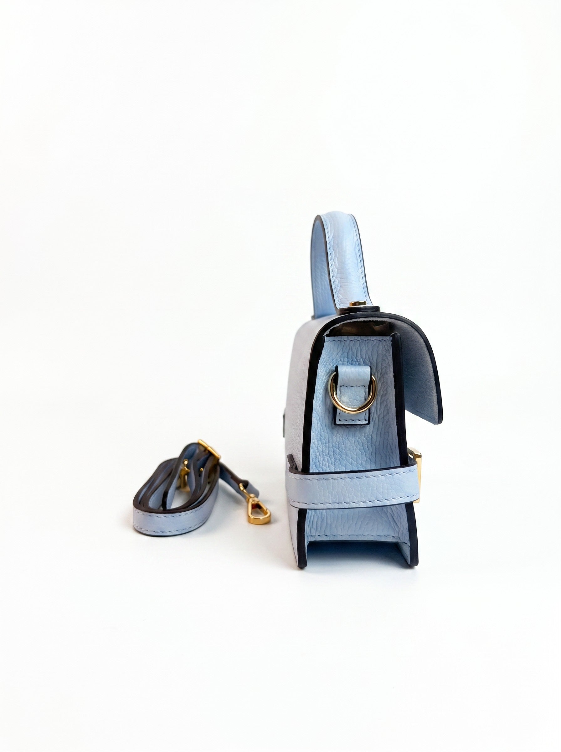 Geantă din piele naturală crossbody, bleu — altă imagine