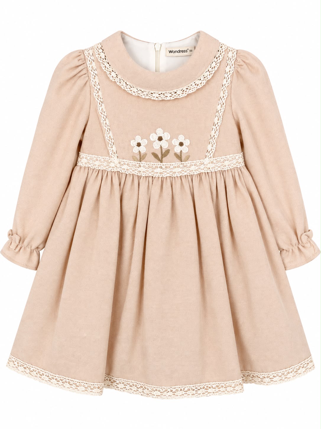 Rochie fetite bej cu broderie florala si dantela