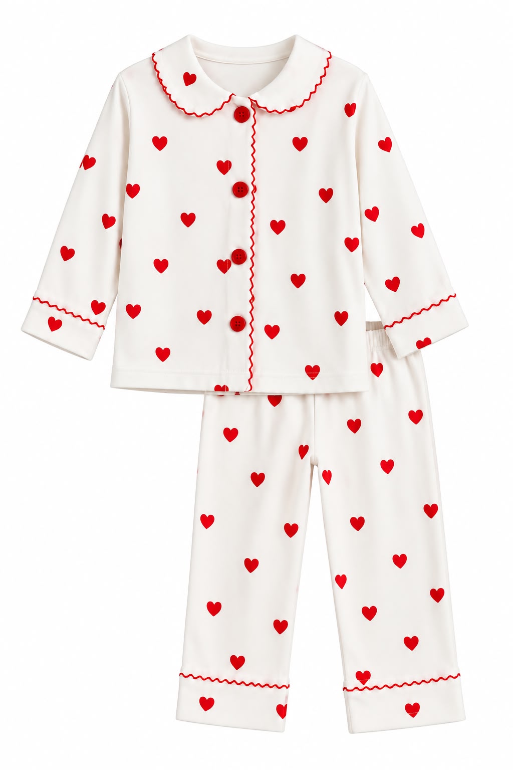 Pijama copii alba cu imprimeu inimioare rosii