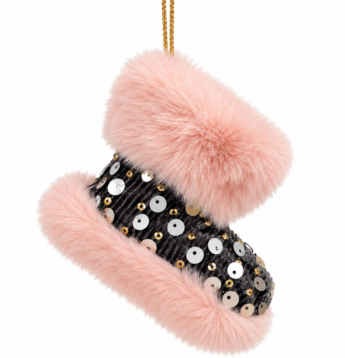 Ornament de Craciun – Ghetuta Decorativa Roz cu Blanita si Paiete