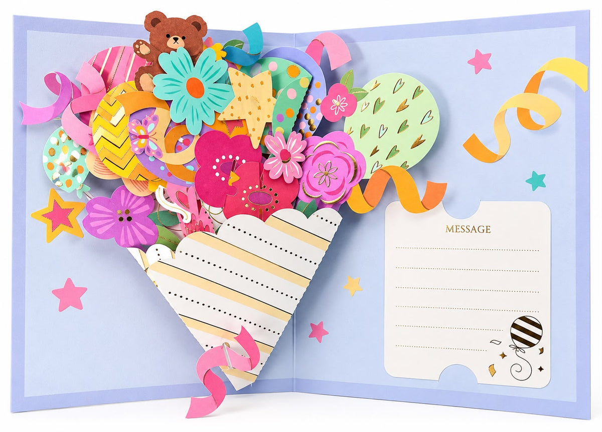 Felicitare cu ursuleț și baloane, Especially For You, 3D