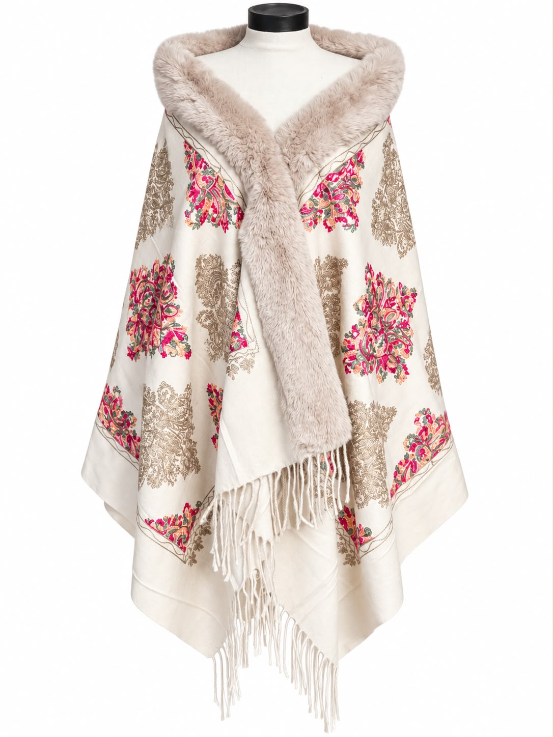 Esarfa Eleganta din Cashmir 100% cu Blanita si Imprimeu Floral