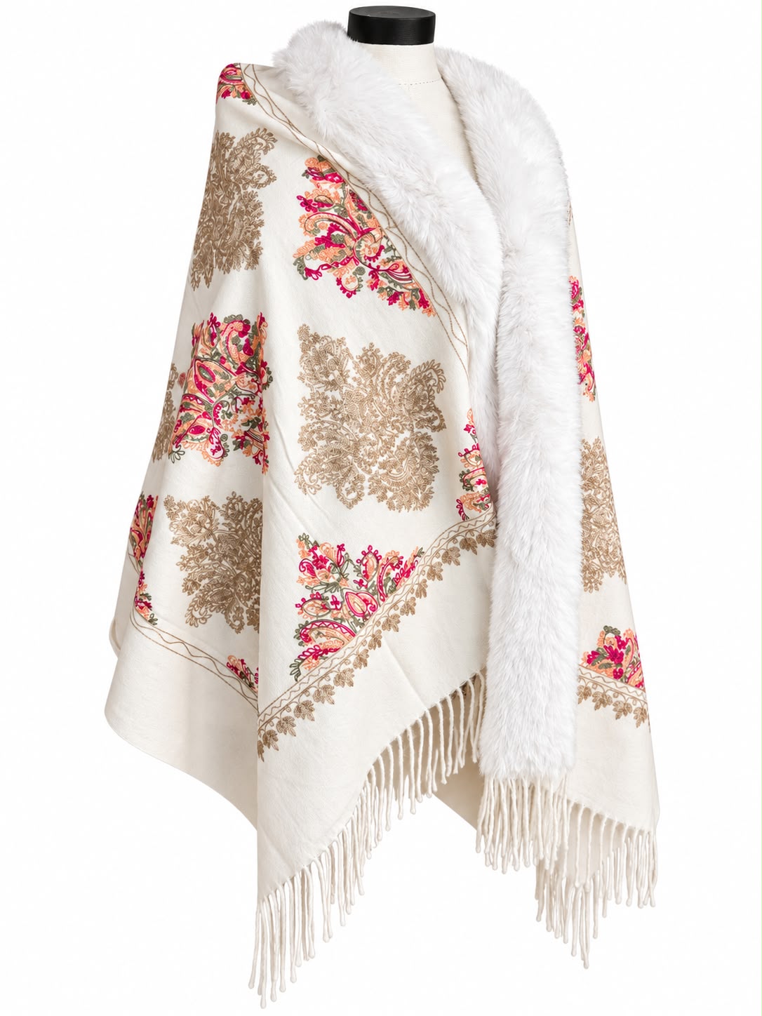 Esarfa Eleganta din Cashmir 100% cu Blanita si Imprimeu Floral