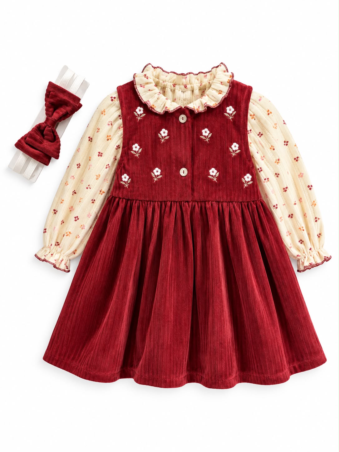 Rochita eleganta pentru fetite, bordo cu broderii florale