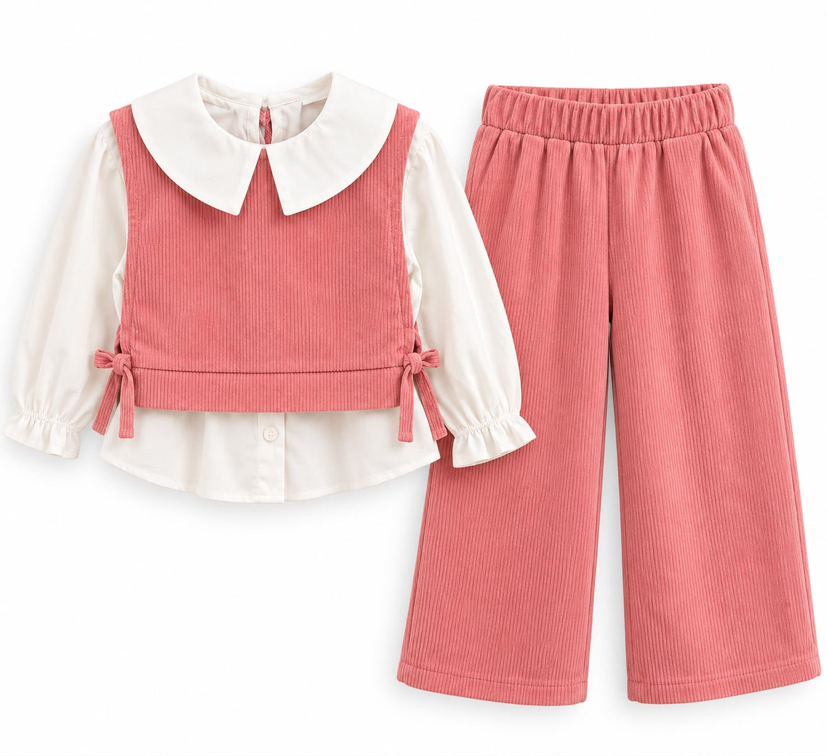 Compleu elegant pentru fetite, roz pudrat si crem