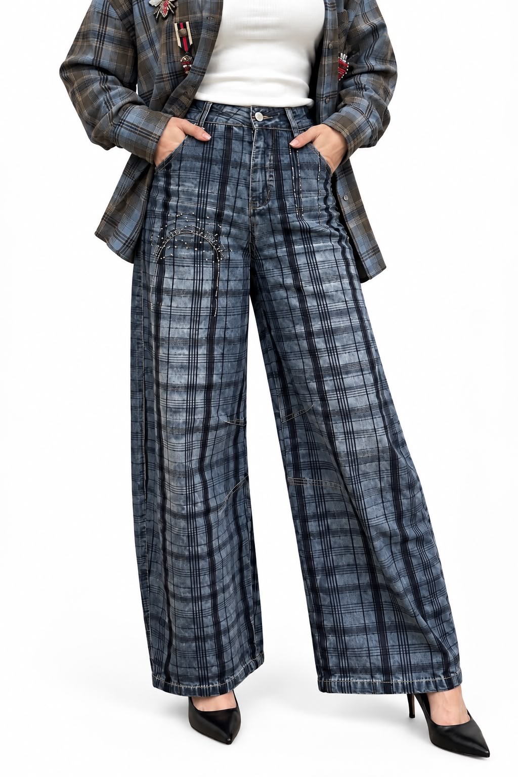 Blugi dama Wide Leg – modele diverse cu detalii statement