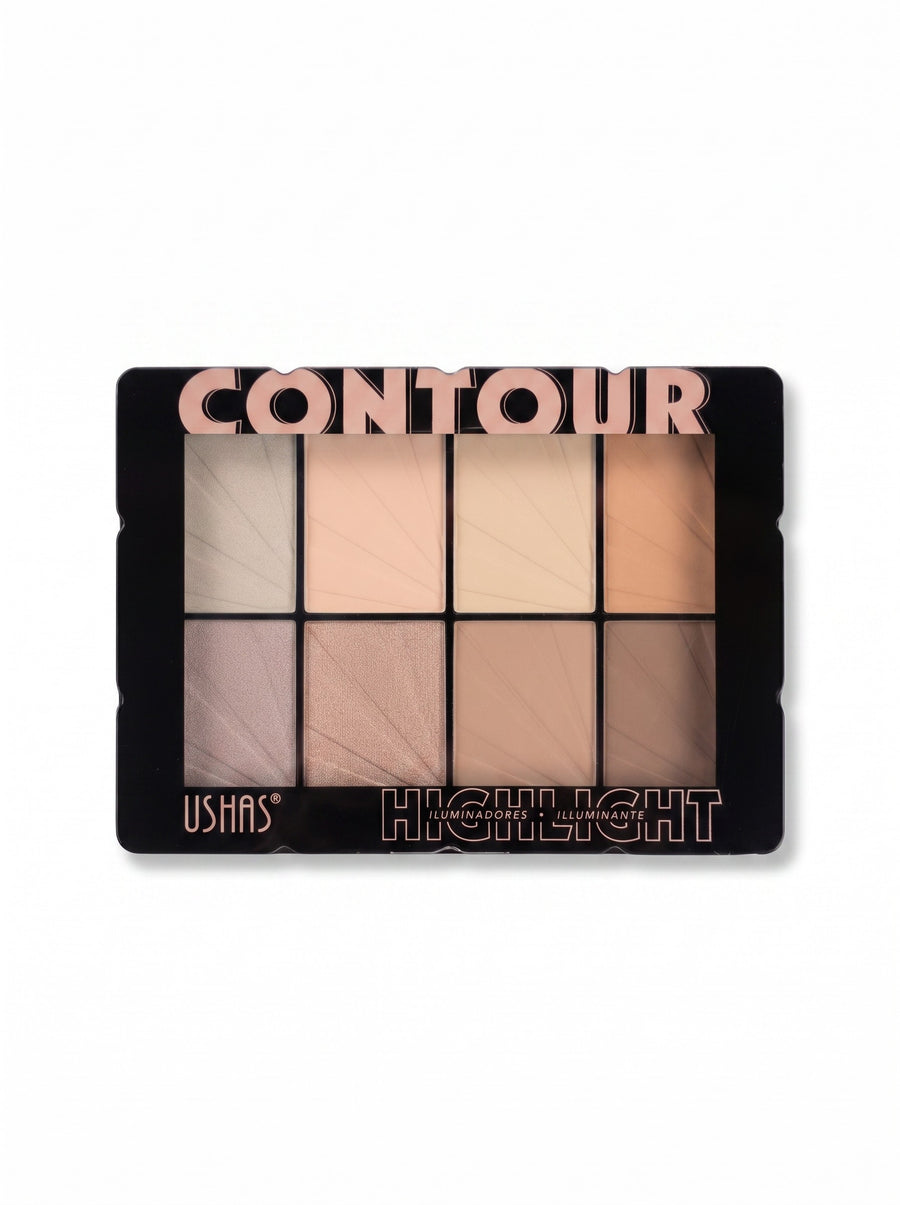 Contour & Highlight Palette, paleta contur si iluminator 8 nuante USHAS