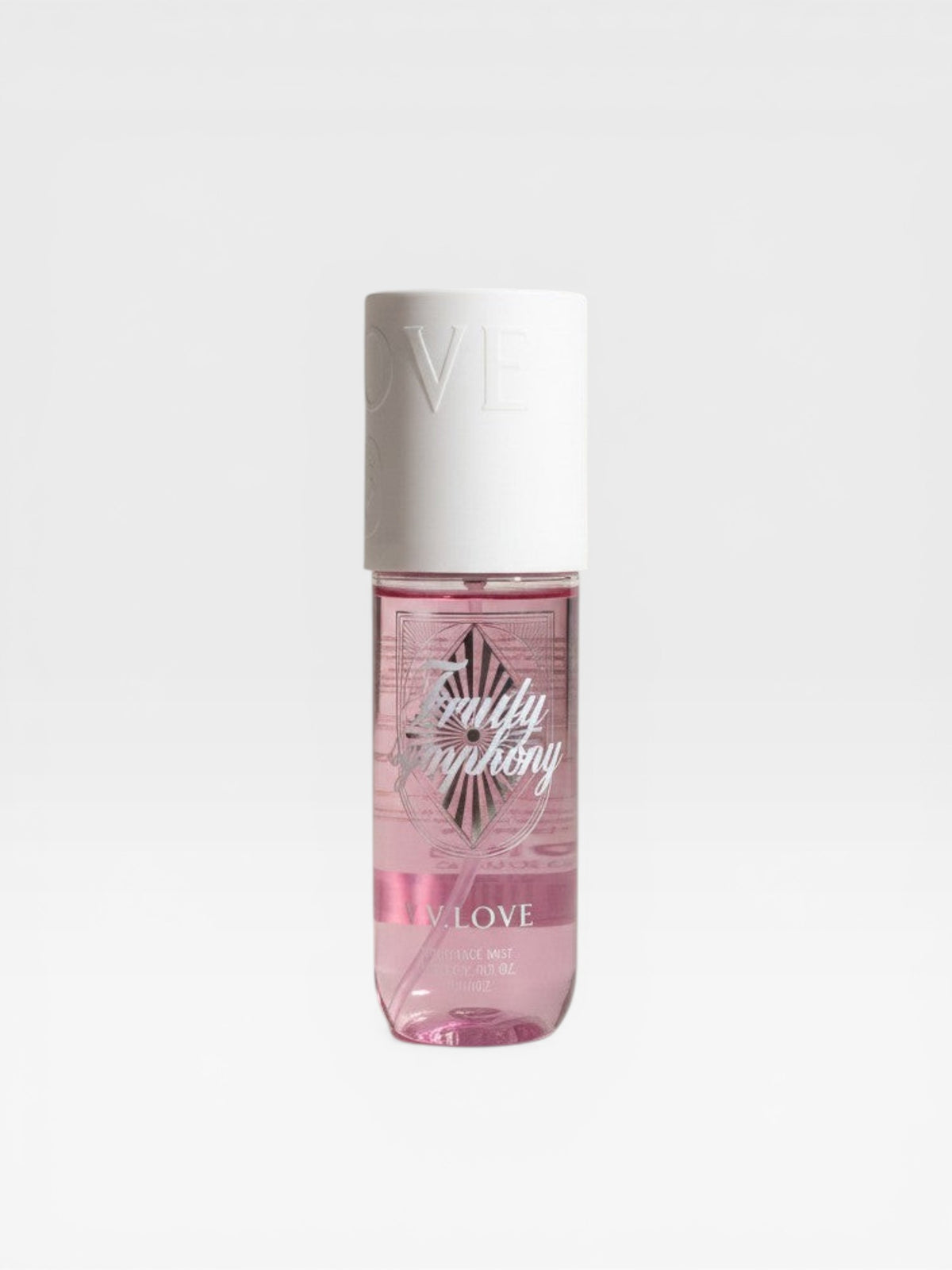 eRamis Fruity Symphony Fragrance Mist in a pink bottle with a white cap. Refreshing body spray with a light, sweet aroma.