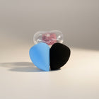 eRamis blue and black heart-shaped makeup sponges in a clear case