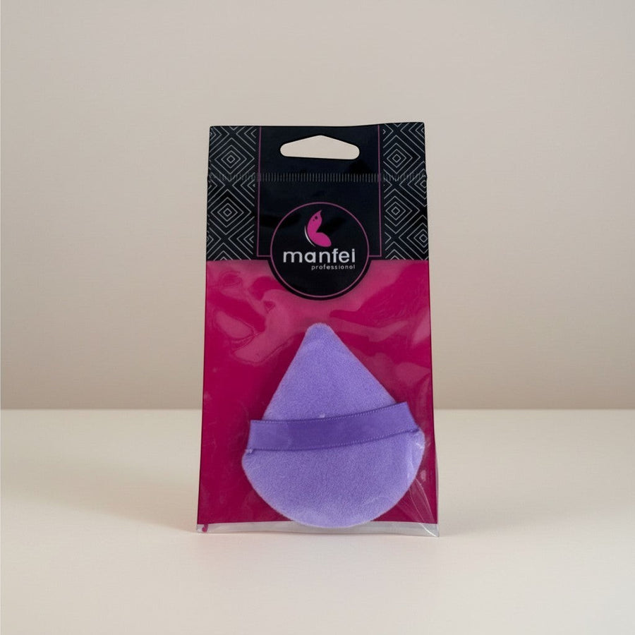 eRamis lavender teardrop makeup sponge with purple ribbon band for blending foundation and concealer.