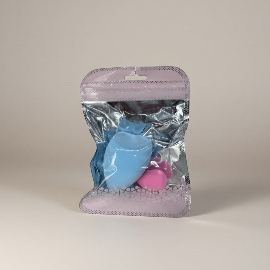 eRamis set of 2 makeup sponges in blue and pink, soft and versatile for foundation and concealer application.