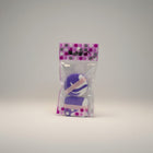 eRamis purple and white makeup sponges in a pack, one round and one rectangular, with pink ribbon detail.
