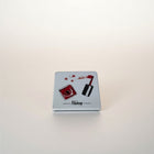 eRamis square makeup mirror with red nail polish design and text.