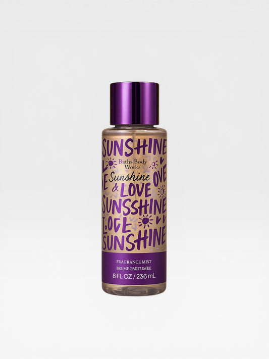 eRamisHere Sunshine Love fragrance mist spray with purple cap and graffiti-style lettering.