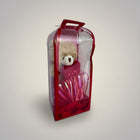 eRamisHere teddy bear gift set with plush heart and 'Love' text, perfect for Valentine's Day.