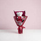 eRamisHere white teddy bear with red rose and pink flower bouquet,
