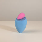 eRamis set of 2 latex-free makeup sponges, one blue and one pink, with ergonomic shape for perfect foundation application.