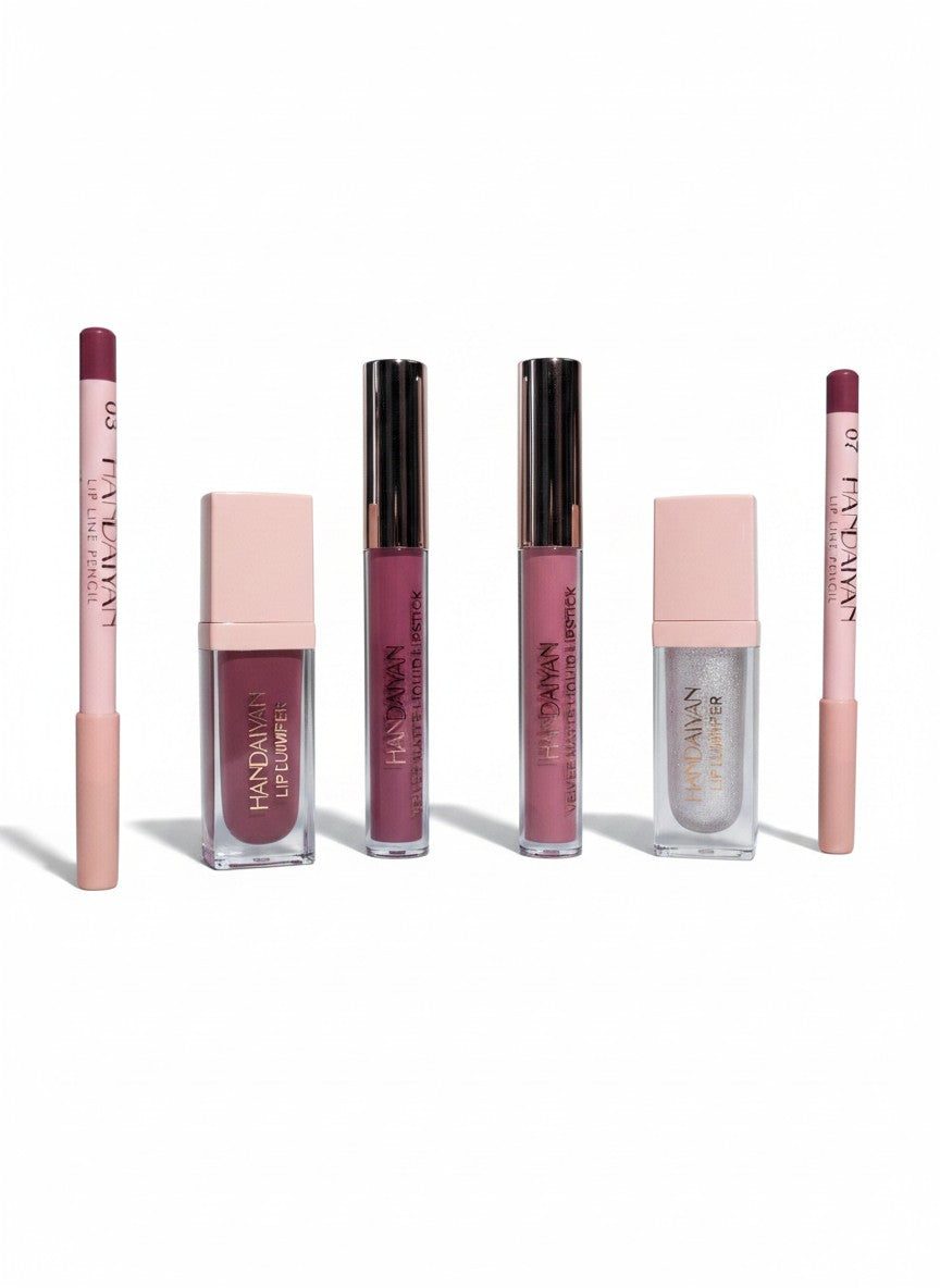 Lip Enhancing Collection, set buze 6 piese (creion contur, ruj lichid mat, lip plumper)