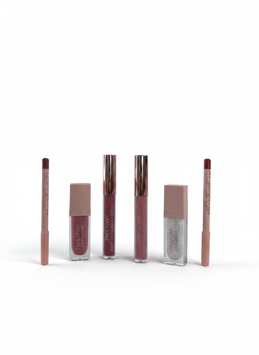 Lip Enhancing Collection, set buze 6 piese (creion contur, ruj lichid mat, lip plumper)