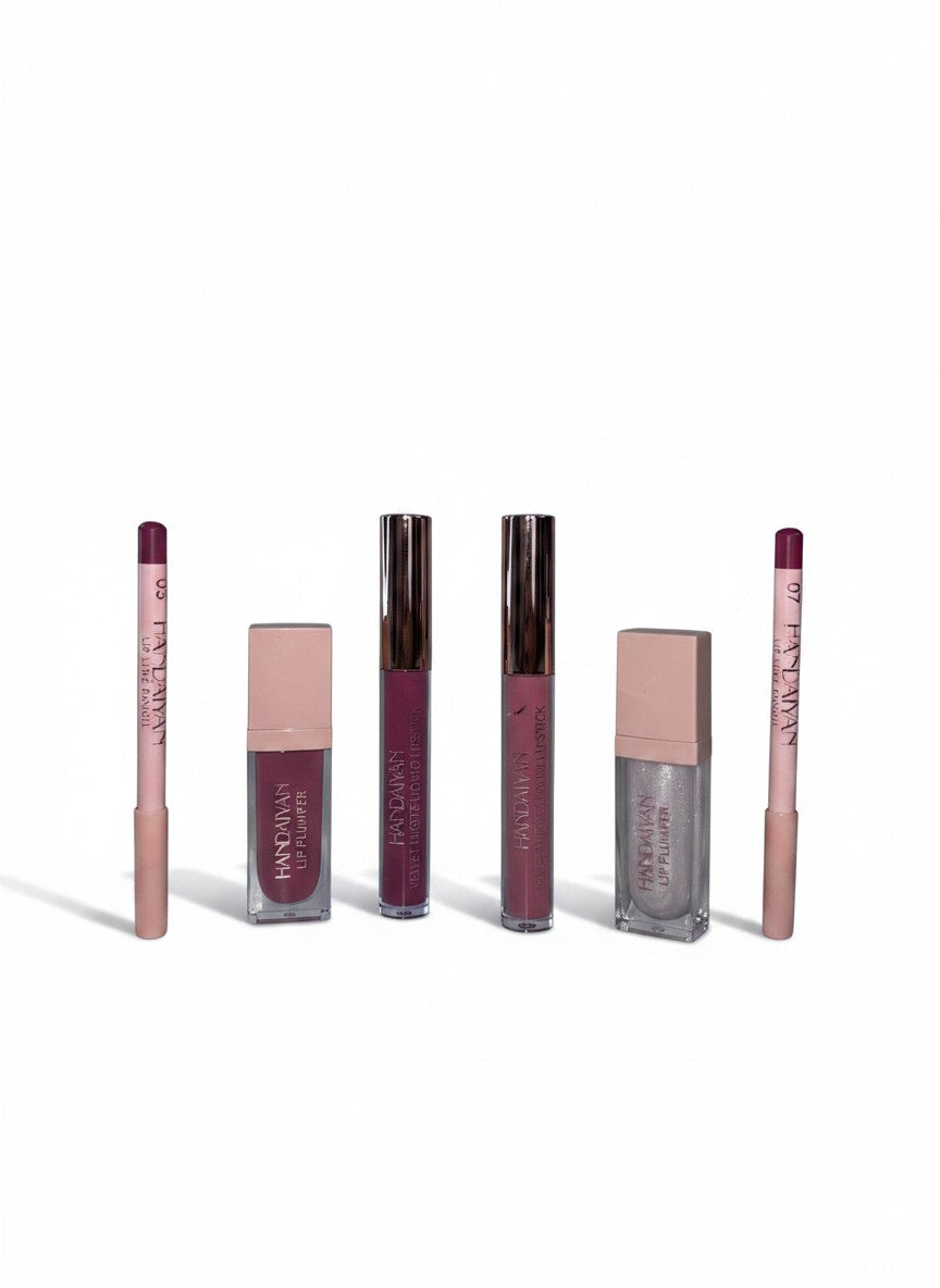 Lip Enhancing Collection, set buze 6 piese (creion contur, ruj lichid mat, lip plumper)