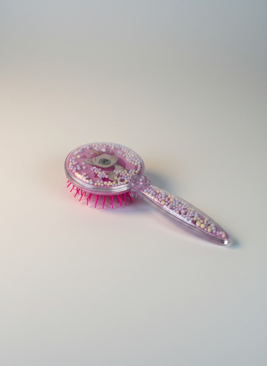 Perie de Par Rotunda pentru Fetite, Design Unicorn Roz Transparenta
