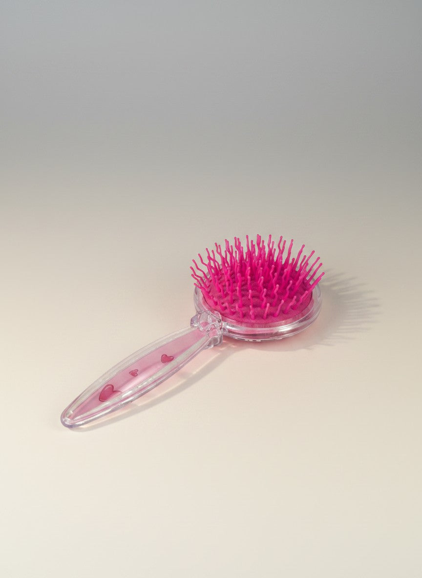 Perie de Par Rotunda pentru Fetite, Design Unicorn Roz Transparenta