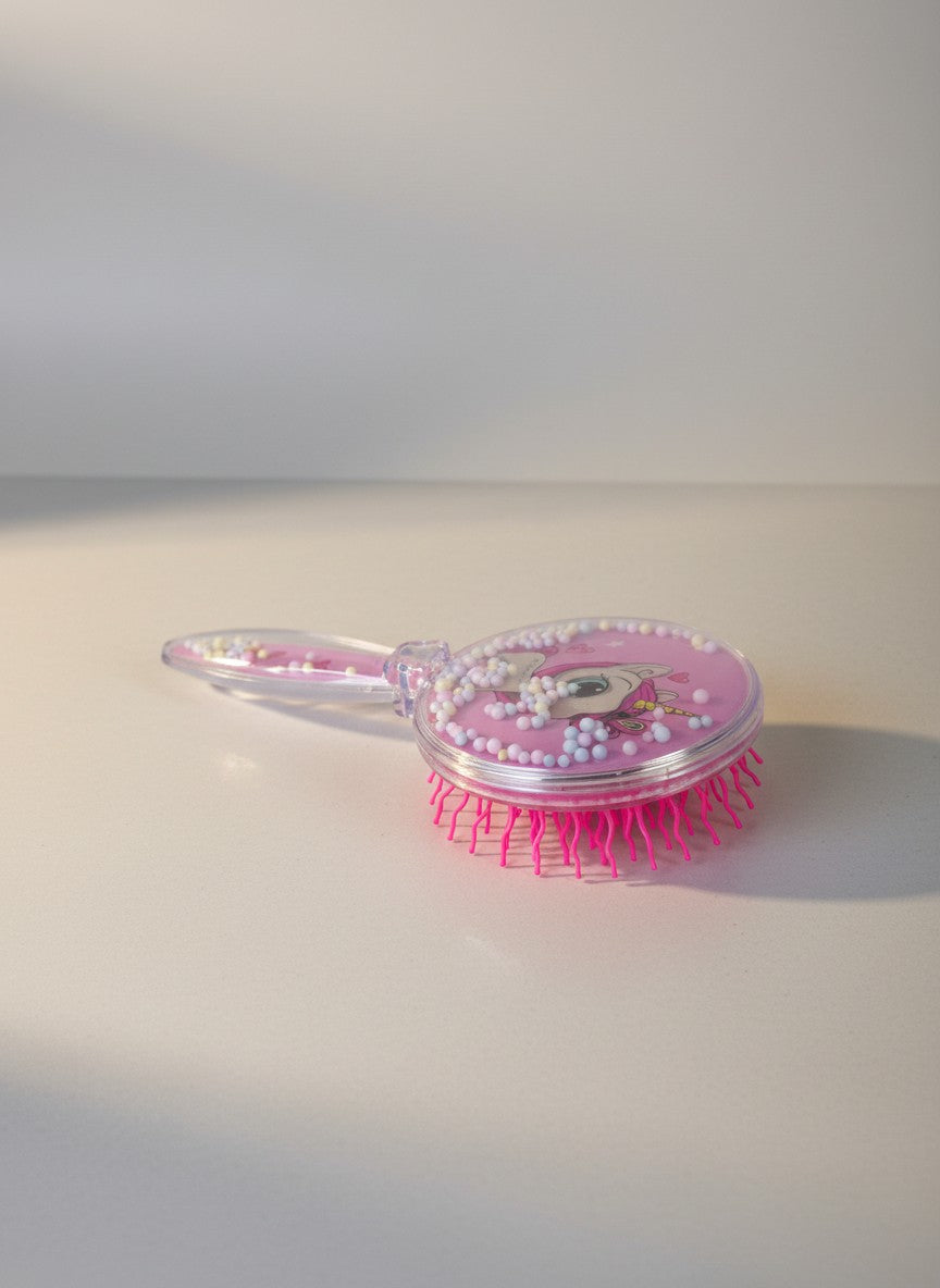 Perie de Par Rotunda pentru Fetite, Design Unicorn Roz Transparenta