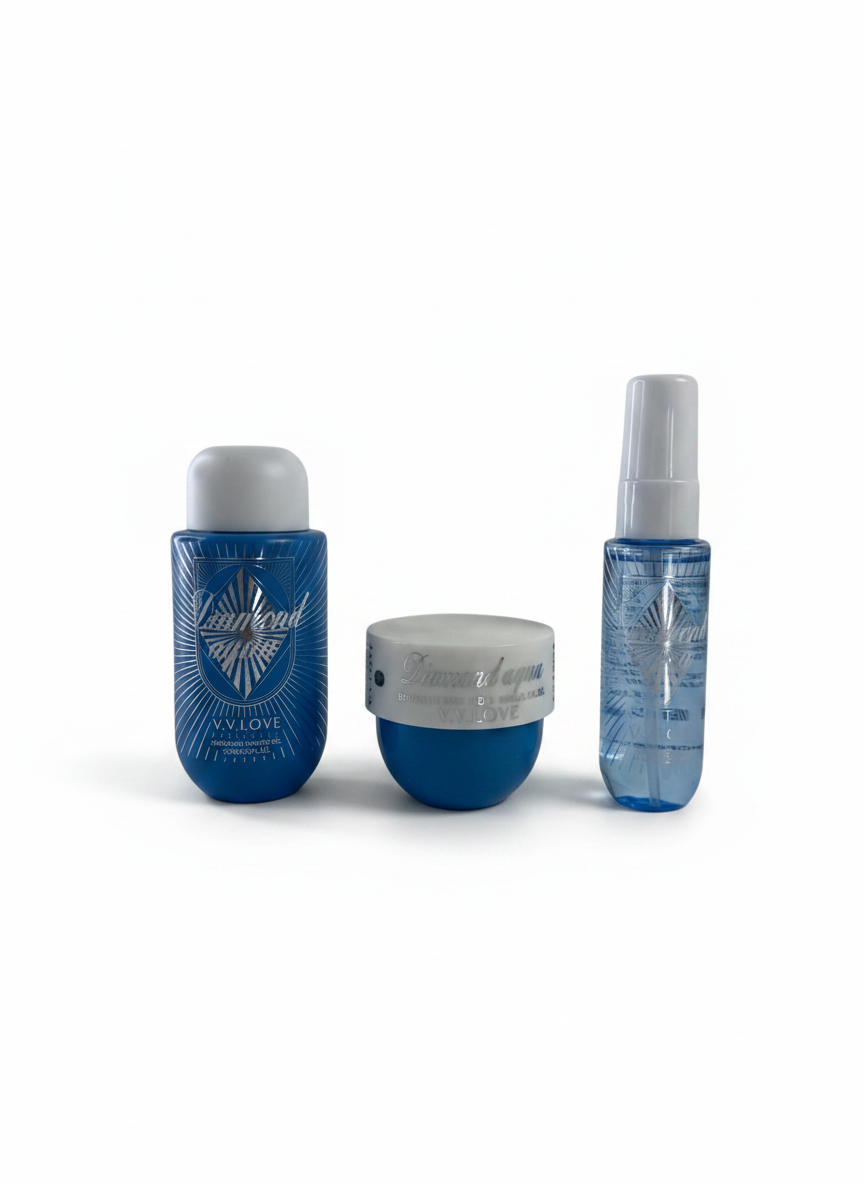 Travel Kit Diamond Aqua, set cadou corp – body mist 40 ml, gel de dus 90 ml, crema de corp 50 ml