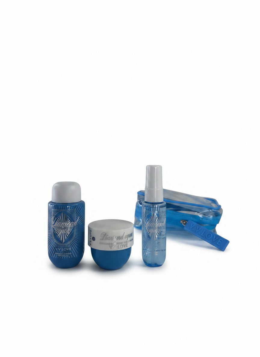 Travel Kit Diamond Aqua, set cadou corp – body mist 40 ml, gel de dus 90 ml, crema de corp 50 ml