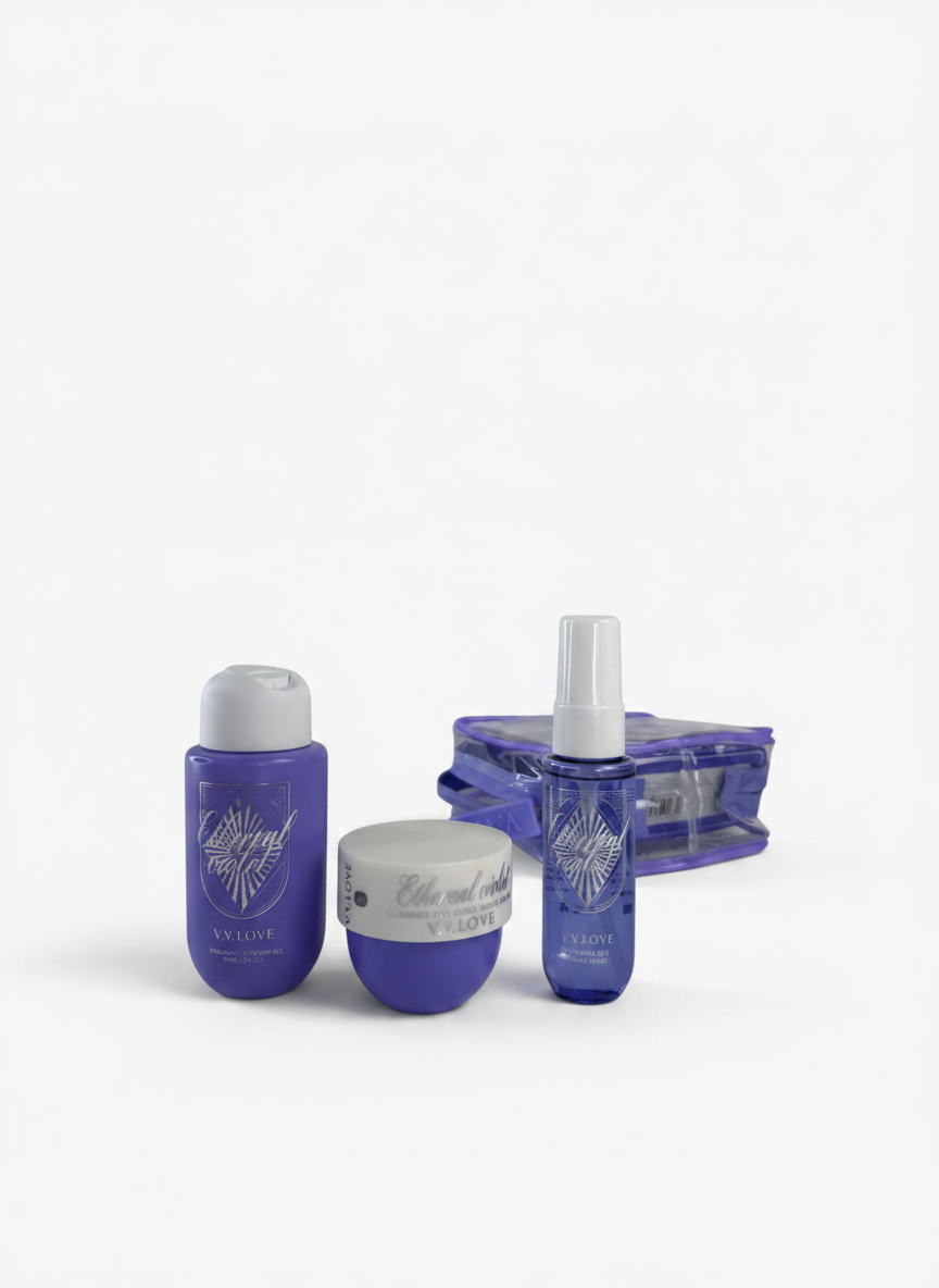 Travel Kit Ethereal Violet, set cadou corp – body mist 40 ml, gel de dus 90 ml, crema de corp 50 ml