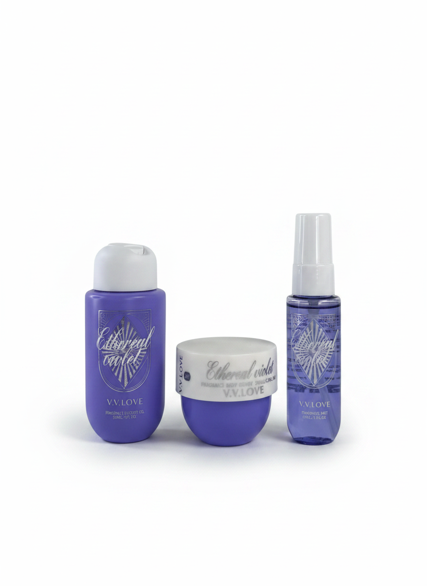 Travel Kit Ethereal Violet, set cadou corp – body mist 40 ml, gel de dus 90 ml, crema de corp 50 ml