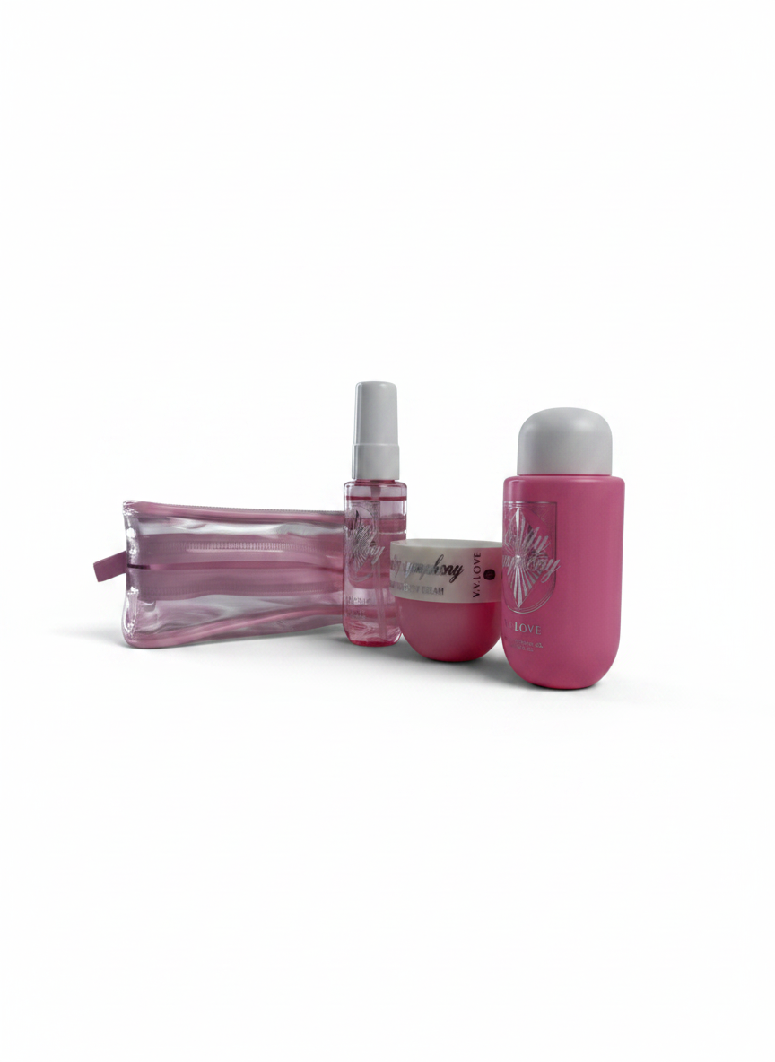 Travel Kit Fruity Symphony, set cadou corp – body mist 40 ml, gel de dus 90 ml, crema de corp 50 ml