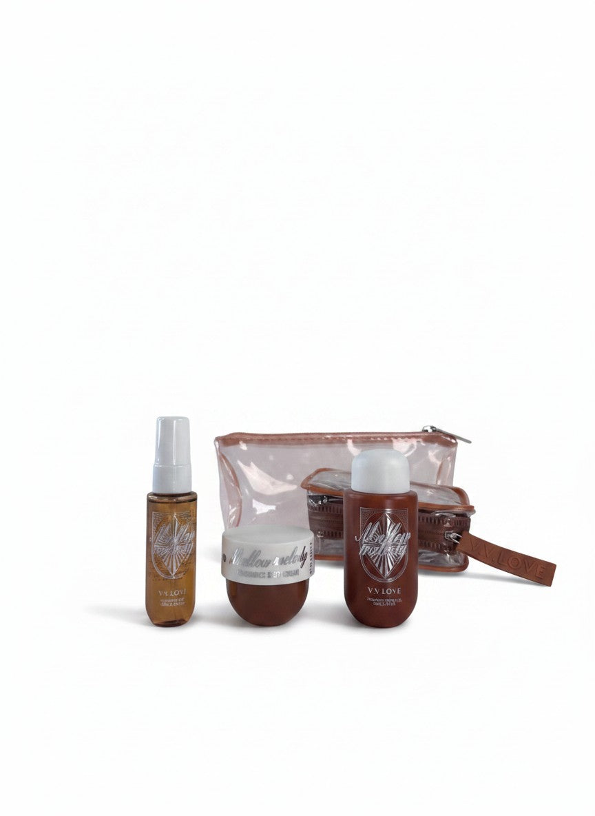 Travel Kit Mellow melody, set cadou corp – body mist 40 ml, gel de dus 90 ml, crema de corp 50 ml
